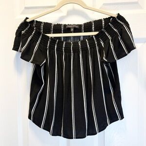 Kendall & Kylie Black & White Striped Off-the-Shoulder Top